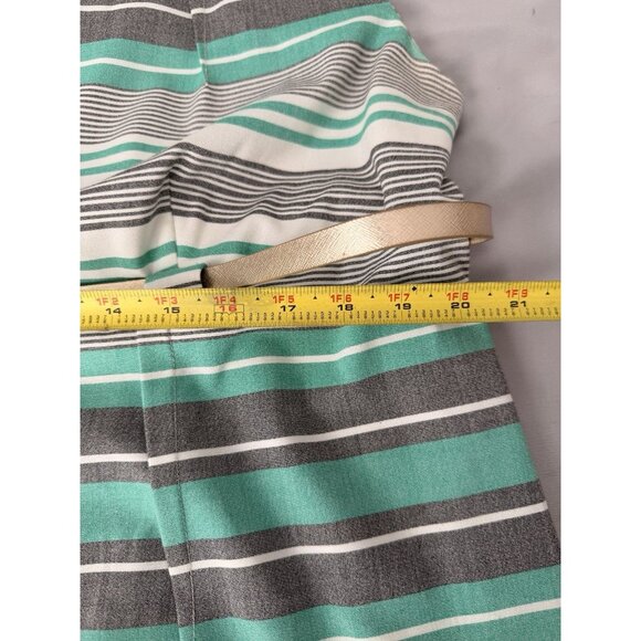 Calvin Klein 16W Sheath Dress Green Gray Stripe Belted Knee Length Lined Career - Picture 10 of 10